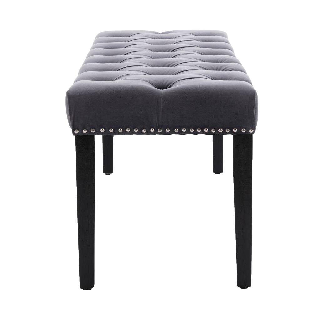 Alt View 2. Ropilly - Ropilly Dark Gray Velvet Tufted Bench, Upholstered Bedroom Entryway Ottoman with Wooden Legs, 45 Inch - Dark Gray.