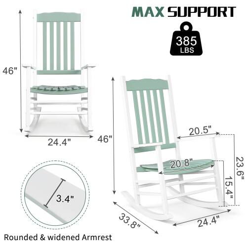 MAX SUPPORT 385 LBS  
46" 24.4" 46" 3.4" 33.8"  
Rounded & widened Armrest  
20.5" 20.8" 23.6" 15.4" 24.4"