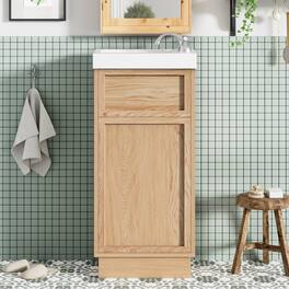 Boyel Living - 15.75 Inch Rustic Bathroom Vanity with Resin Sink Adjustable Shelf and Reversible Door - Wood
