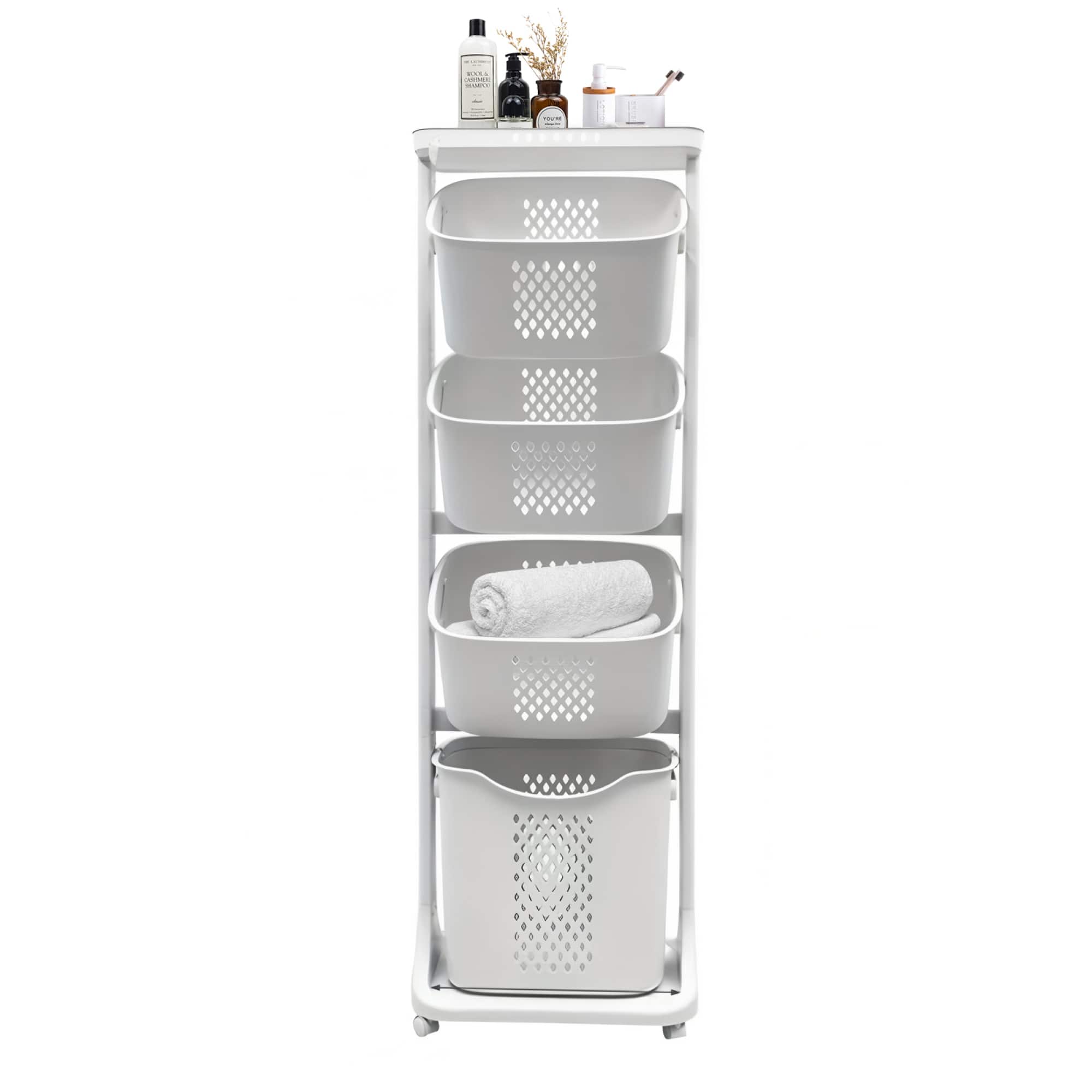 ELEMENT ACE - 4-Tier Laundry Sorting Hamper with Wheels - Removable Baskets for Efficient Clothes Organization - White
