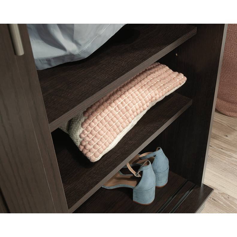 Back. Hivvago - FarmHouse Espresso Oak Sliding Doors Garment Rod Wardrobe Armoire - Espresso.