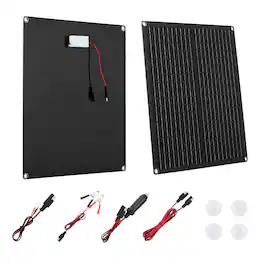 VEVOR - 30W 12V Solar Panel Battery Charger, Solar Battery Trickle Charger Maintainer with Built-in Smart Controller - Black