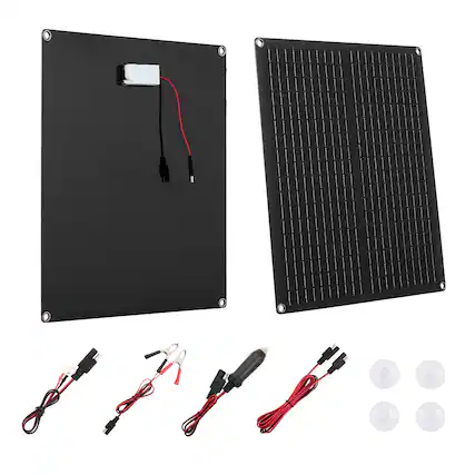 Front. VEVOR - 30W 12V Solar Panel Battery Charger, Solar Battery Trickle Charger Maintainer with Built-in Smart Controller - Black.