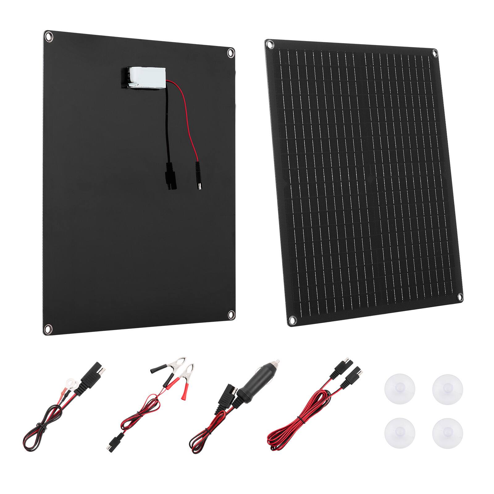 Front. VEVOR - 30W 12V Solar Panel Battery Charger, Solar Battery Trickle Charger Maintainer with Built-in Smart Controller - Black.