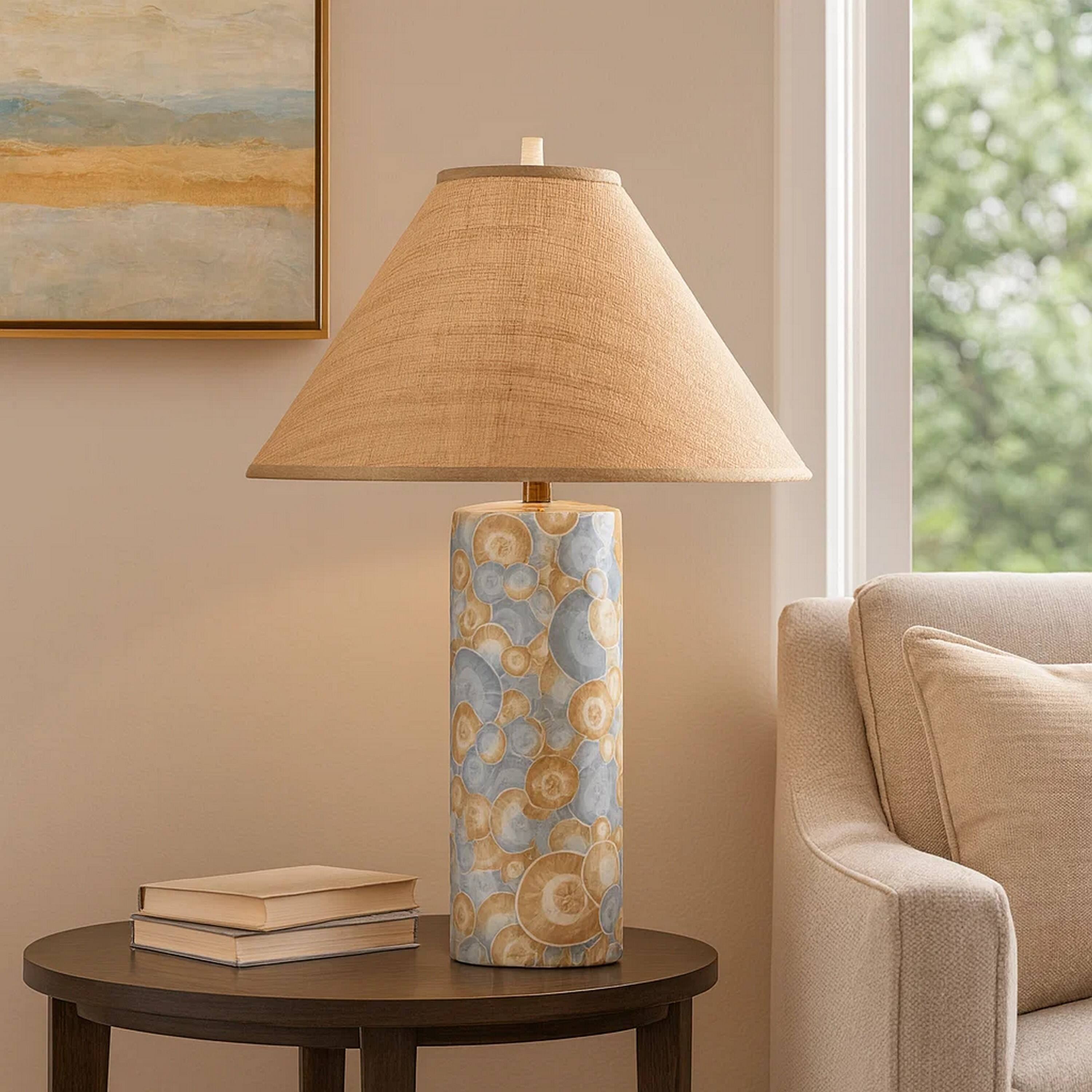 Alt View 2. Manhattan Lane - Eriy Accent Table Lamp, Raffia Cone Shade, Abstract 29 Inch - Blue, Natural Brown.