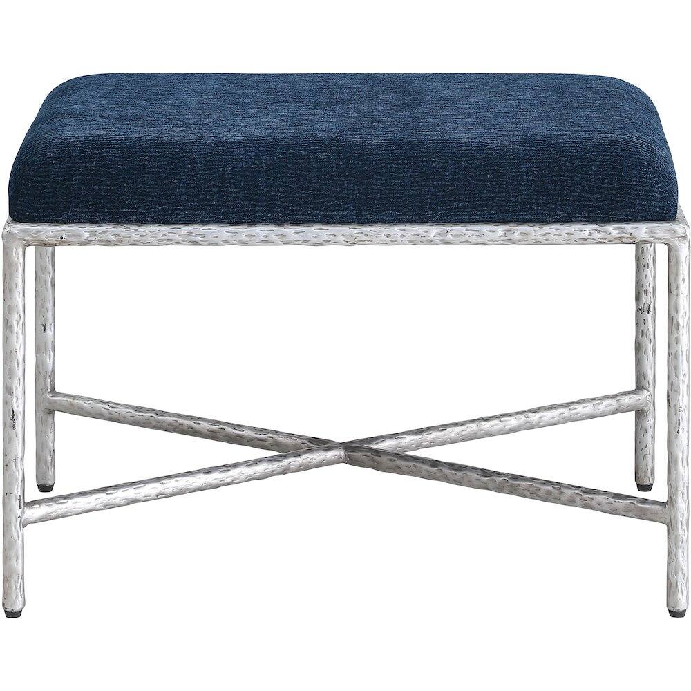 Alt View 2. Meridian Furniture - Valley Navy Chenille Fabric Bench - Blue.