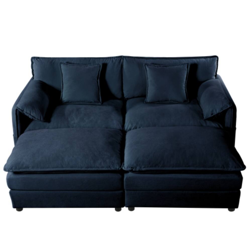 Alt View 5. LUCKY ONE - Deep Seat Modular Cloud Sofa Loveseat w/ 2 Ottomans Soft Pillows DIY Combination - Blue.