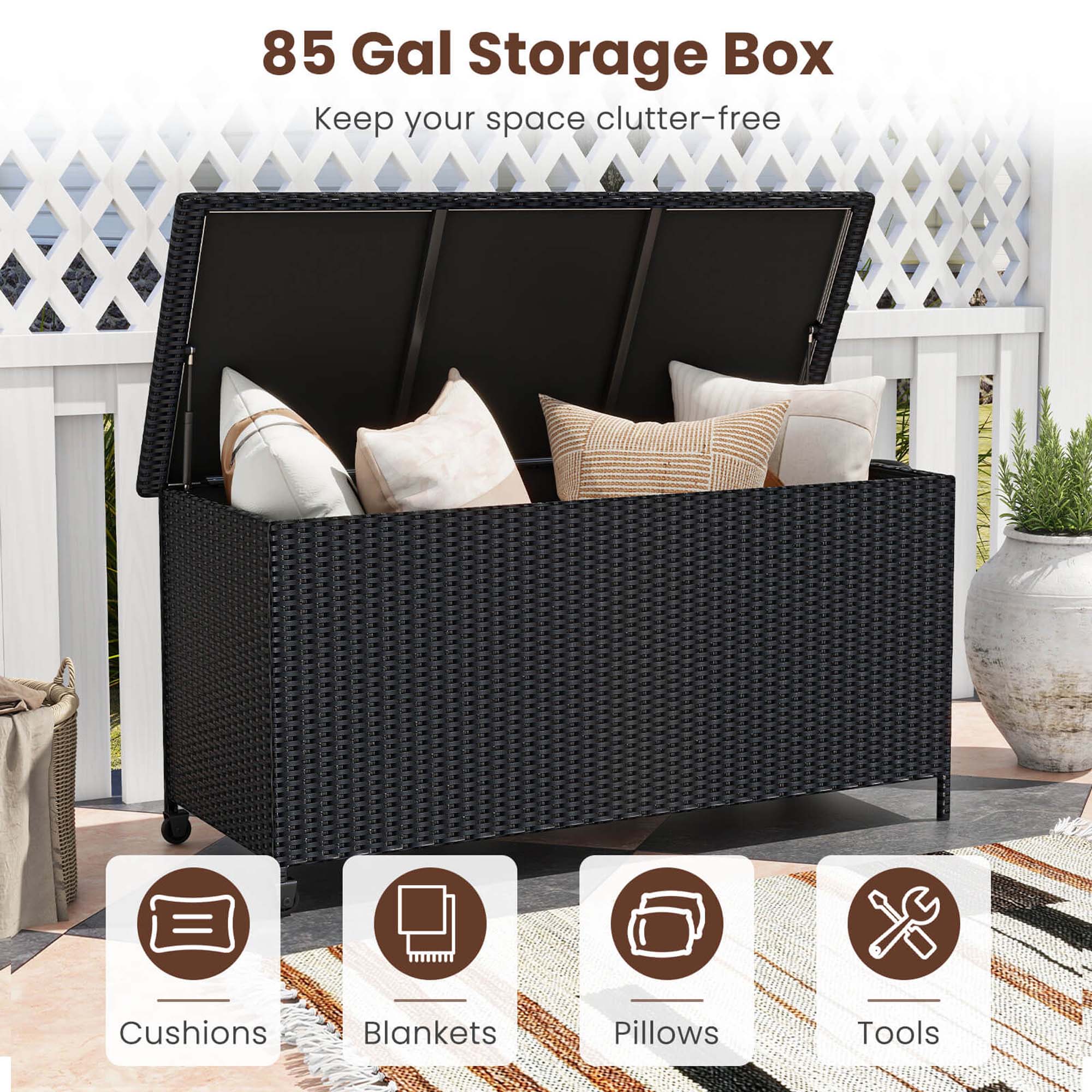 85 Gal Storage Box  
Keep your space clutter-free  

Cushions  
Blankets  
Pillows  
Tools