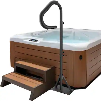 Front. VEVOR - Hot Tub Handrail, 360 Rotatable Spa Side Handrail with 48"-63" Adjustable Height, Rust-proof Aluminum Spa Step Hot Tub - Matte Black.