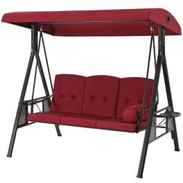 Boyel Living - 3 Person Metal Patio Swing with Removable Cushion and Cup Holder Outdoor Porch Swing Chair - Red