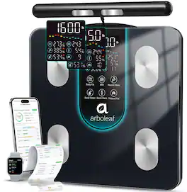 Arboleaf - Smart Body Scale, 8-Electrode Dual-Frequency BIA, Segmental Analyzer, 7-in-1 Display, 50+ Metrics in App - Black