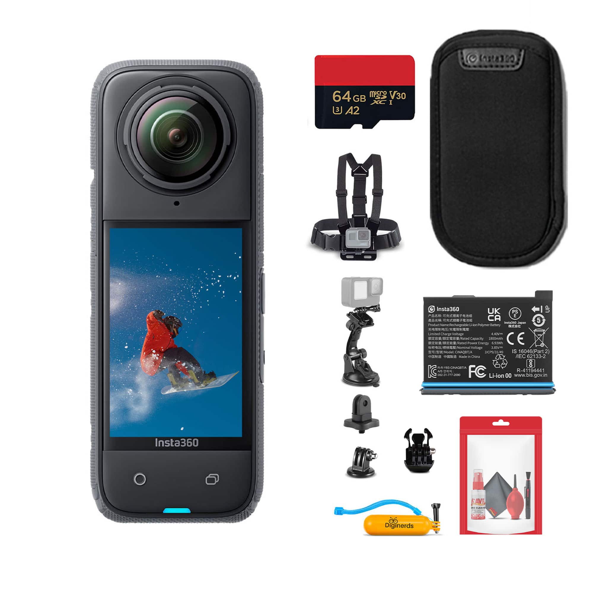 Insta360 - X4 Waterproof 360 Action Camera + 50-in-1 Accessory Kit + 64GB Card Bundle - Black