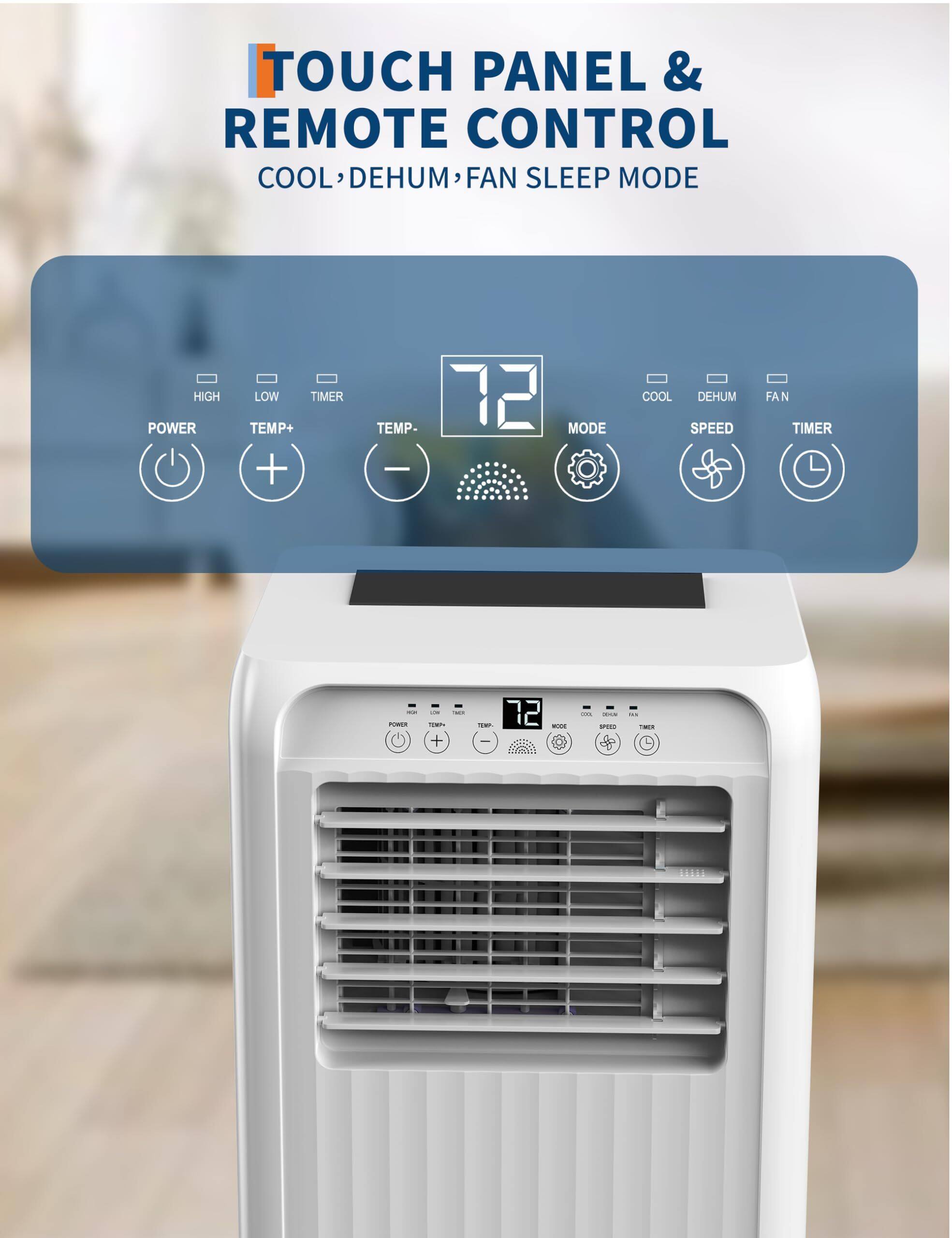 TOUCH PANEL & REMOTE CONTROL  
COOL, DEHUM, FAN SLEEP MODE  

- POWER  
- TEMP+  
- TEMP-  
- COOL  
- DEHUM  
- FAN  
- MODE  
- SPEED  
- TIMER  

HIGH  
LOW  
TIMER  

72