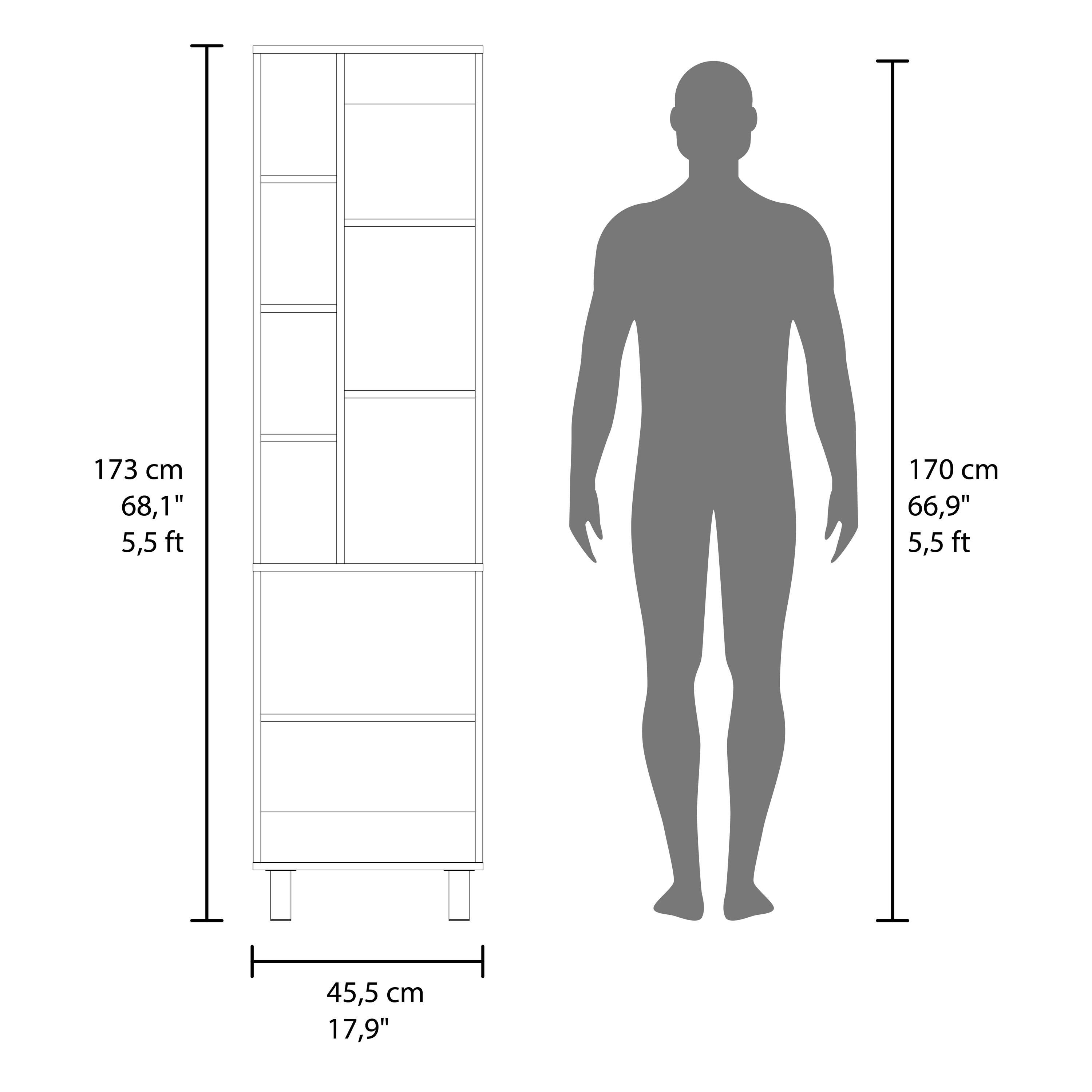 173 cm  
68,1"  
5,5 ft  

170 cm  
66,9"  
5,5 ft  

45,5 cm  
17,9"