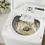 The text on the image reads: "Insignia 1.2 cu. ft. Front Load Washing Machine with Steam Sanitize and Delicates Cycle - Ss Wash Delicates - 0:50 - Misses Sm - E Sous outas Bw 1 neW - v - ~e Pe - Clean Smu un Cn M S Core Sod Terip - e vtu Lo4! 1 Eves ctinoe Cones ead en 1.. - Itaturaum 1 - RURACTI."
