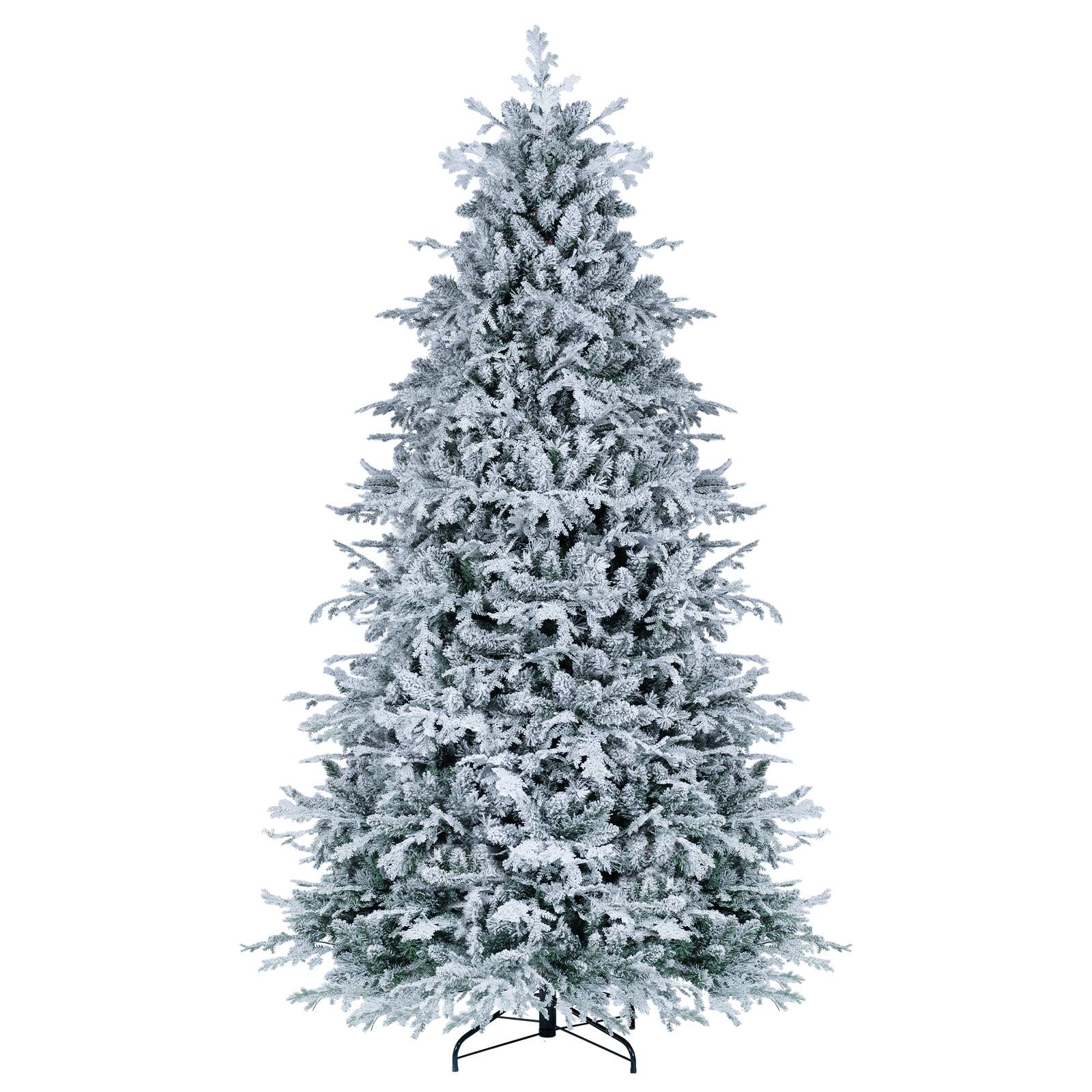 Alt View 9. Costway - Costway 8 ft Flocked Christmas Tree with 1764 Full Branch Tips, 460 LED Lights & Metal Stand - Green & White.