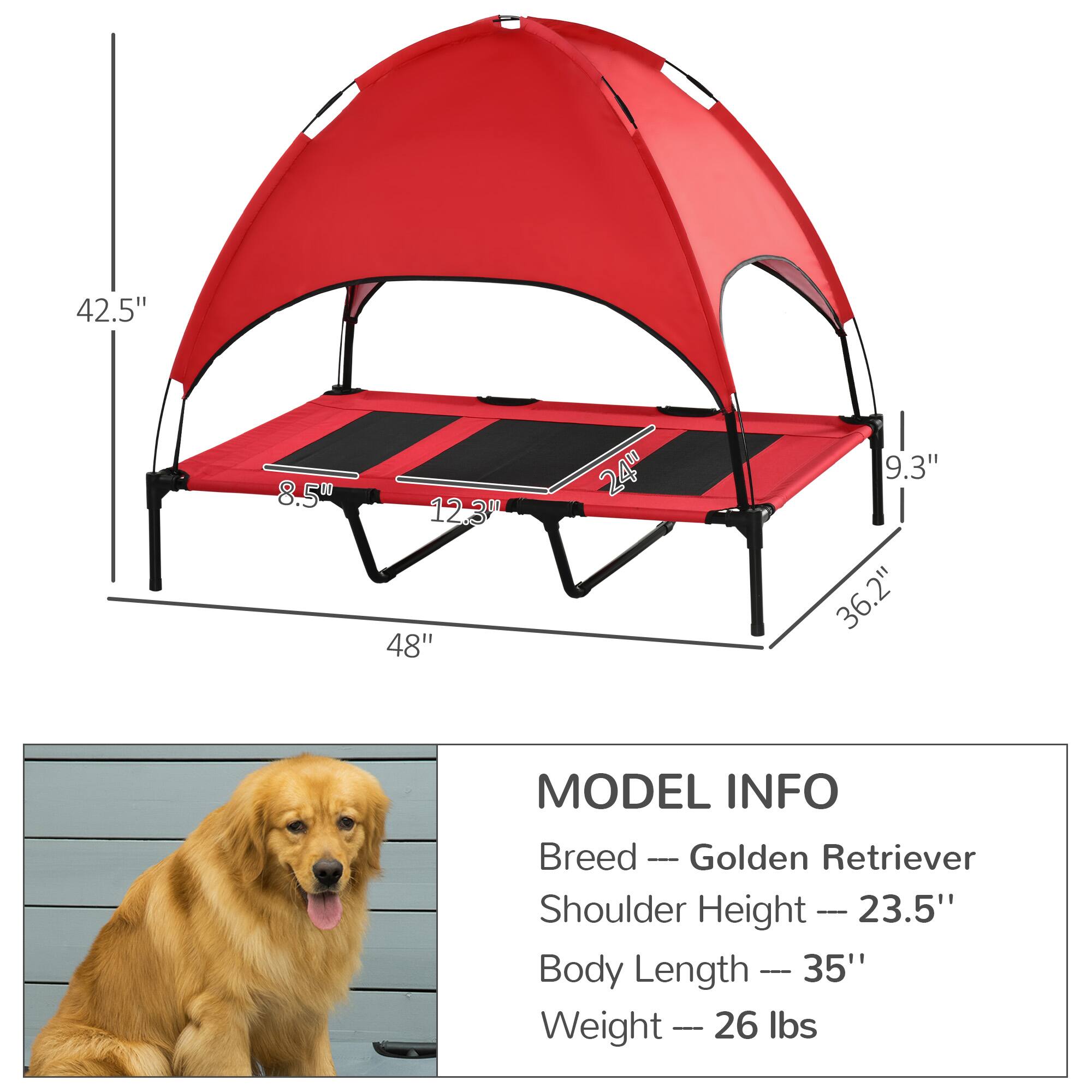 42.5"  
8.5W  
12.3"  
48"  
24"  
9.3"  
36.2"  

MODEL INFO  
Breed — Golden Retriever  
Shoulder Height — 23.5"  
Body Length — 35"  
Weight — 26 lbs