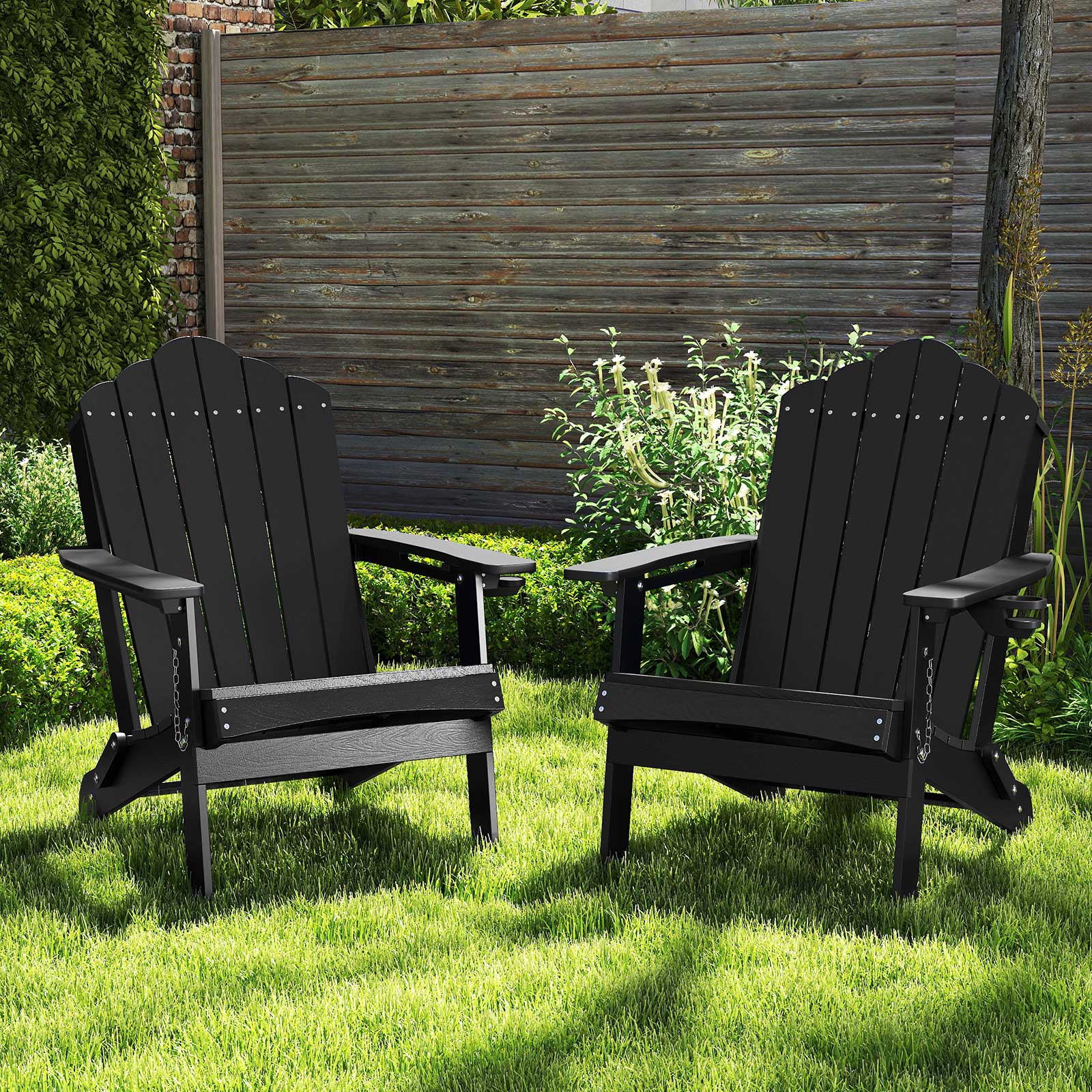 Alt View 1. Gymax - Gymax 2PCS Patio Folding Adirondack Chair Weather Resistant Cup Holder Yard Black - Black.