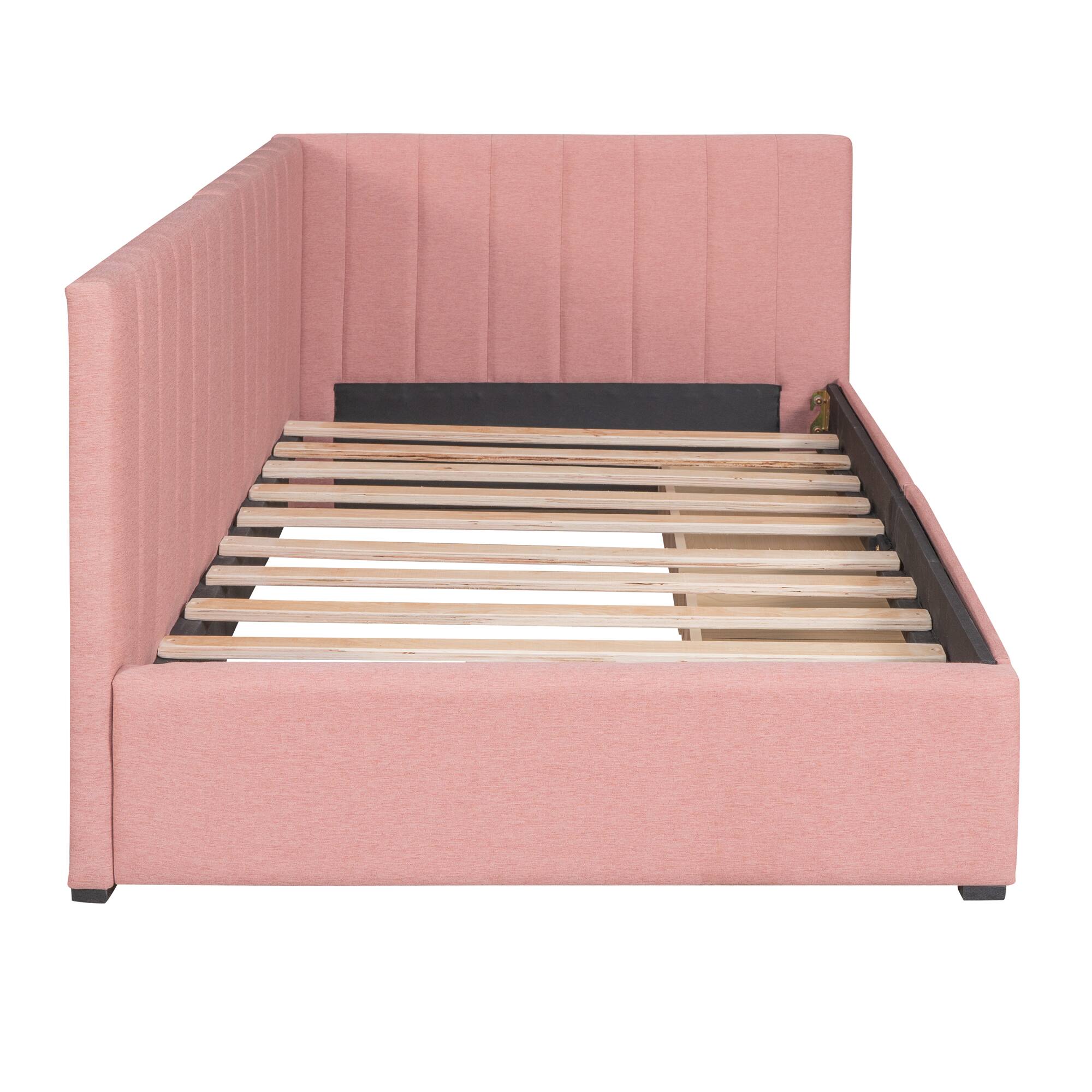Alt View 1. Tiramisubest - Upholstered Daybed with 2 Storage Drawers Twin Size Sofa Bed Frame No Box Spring Needed, Linen Fabric (Pink) - Pink.