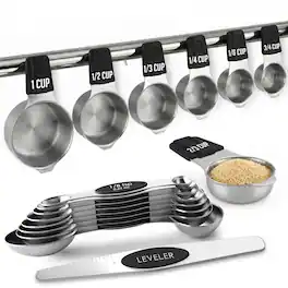 Luminuxe - Magnetic Measuring Cups and Spoons Set, Stainless Steel with Dual-Sided N40 Magnetic Tool