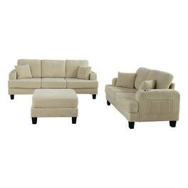 Boyel Living - 84.64 in. Wide Straight Arm 3-Seat Fabric Sectional Sofa with Ottoman, USB Port and Cup Holder - Beige