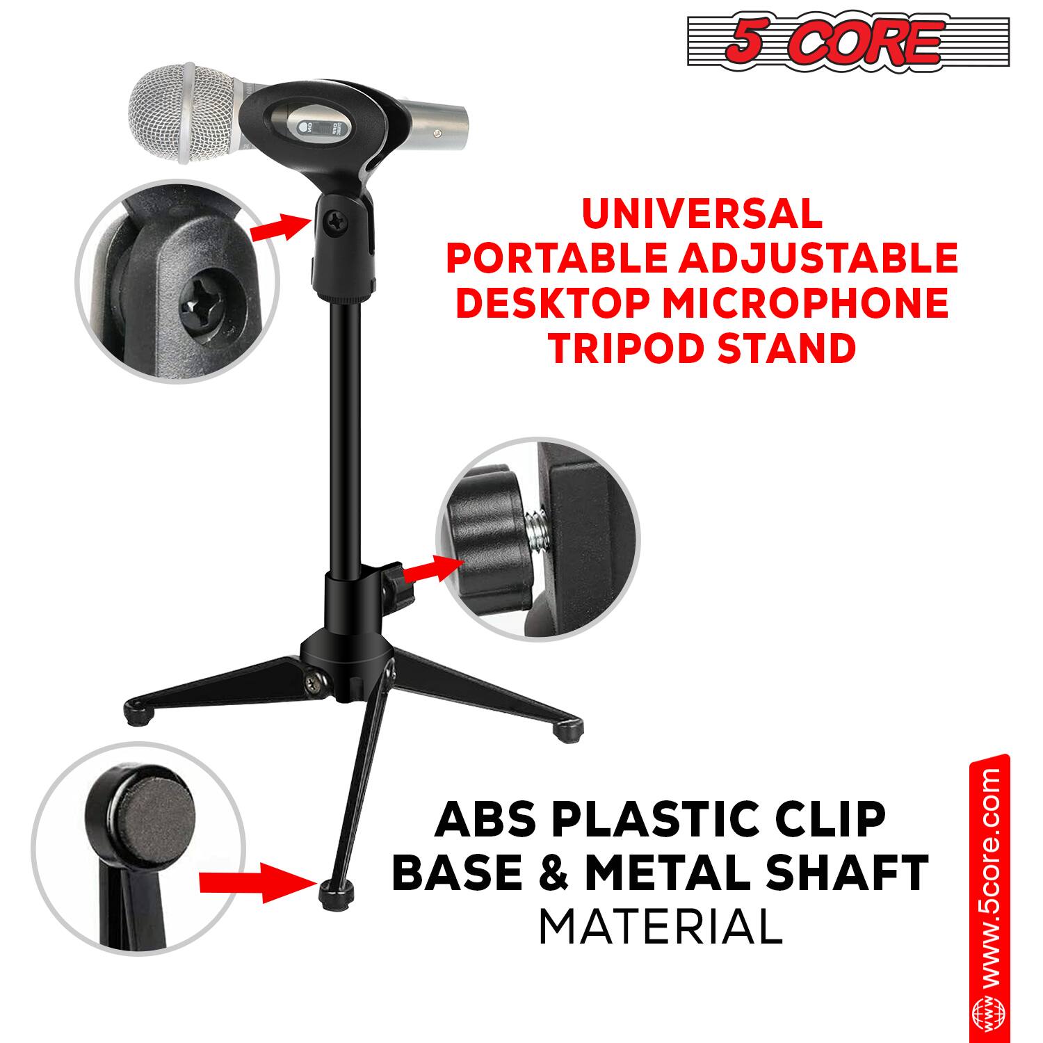 Alt View 5. 5 CORE - 5 Core Desk Mic Stand Height Adjustable Desktop Microphone Stands Metal Tripod Portable Foldable - Black.
