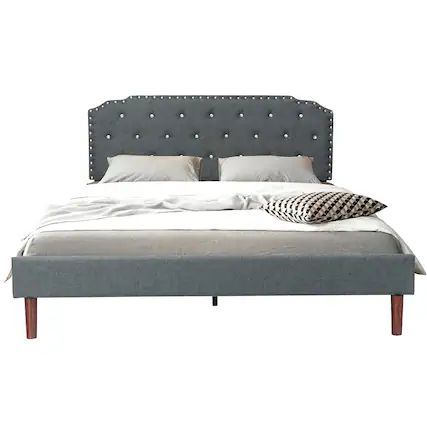 Front. Costway - Costway Full Upholstered Bed Frame Adjustable Diamond Button Headboard Easy Assembly - Gray.