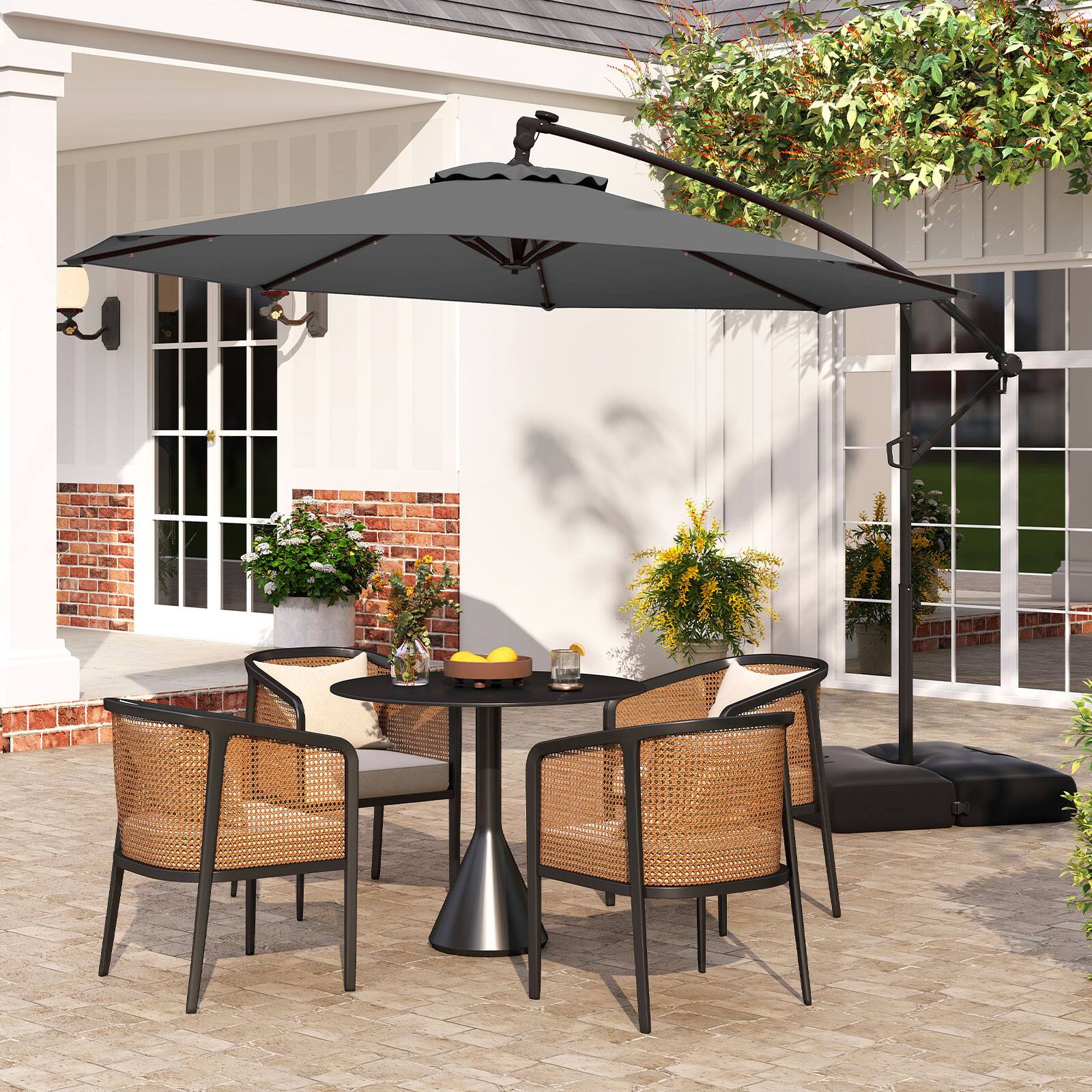 Alt View 3. Gymax - Gymax 10 FT Solar Offset Hanging Umbrella Patio Cantilever Umbrella w/ 32 LED Lights Gray - Gray.