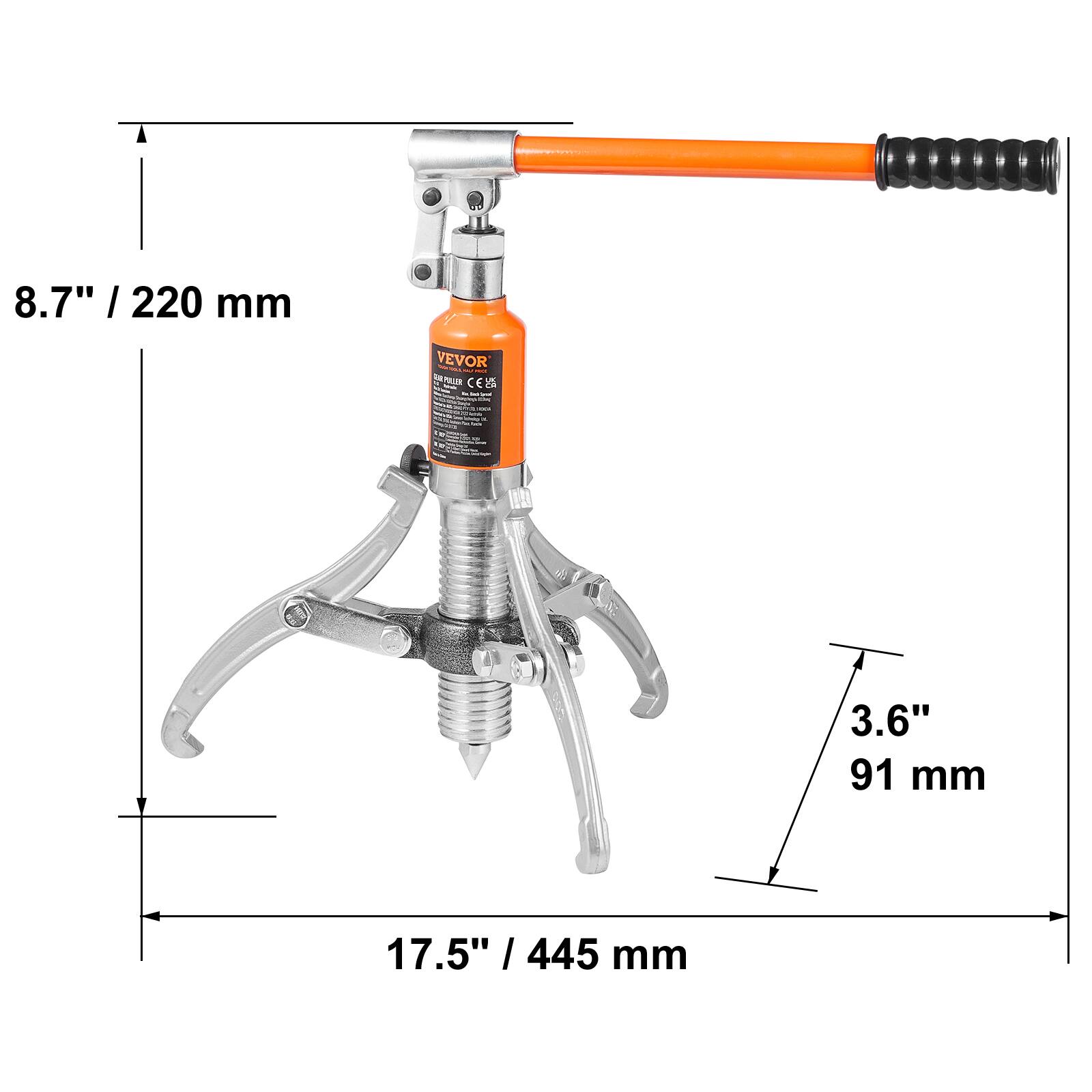 8.7" / 220 mm  
3.6" / 91 mm  
17.5" / 445 mm