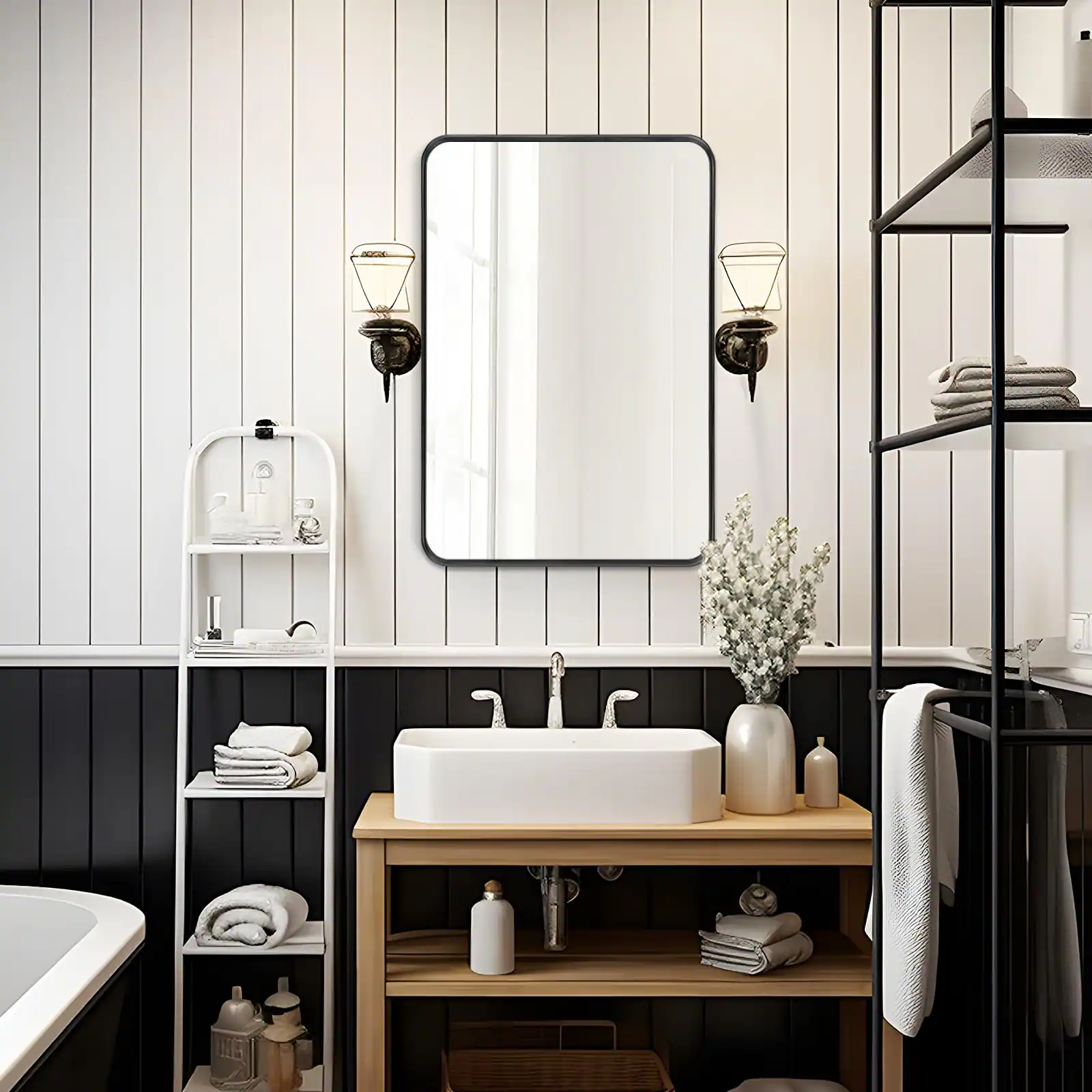 Alt View 2. Cedar Assembly - Bathroom Mirrors Over Sink - Matte Framed Wall Mounted Rectangle Vanity Mirror Metal Frame For Double Far... - Black-24"L x 24"W.