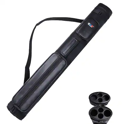 Front. GSE Games & Sports Expert - 2x2 Oval Hard Billiard Pool Cue Stick Carrying Case, Billiard Cue Case, Billiard Accessories - Black - Black.