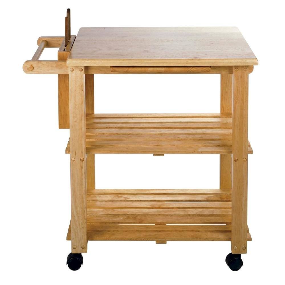 Back. FurniFact - Solid Wood Kitchen Cart With Storage - Natural.