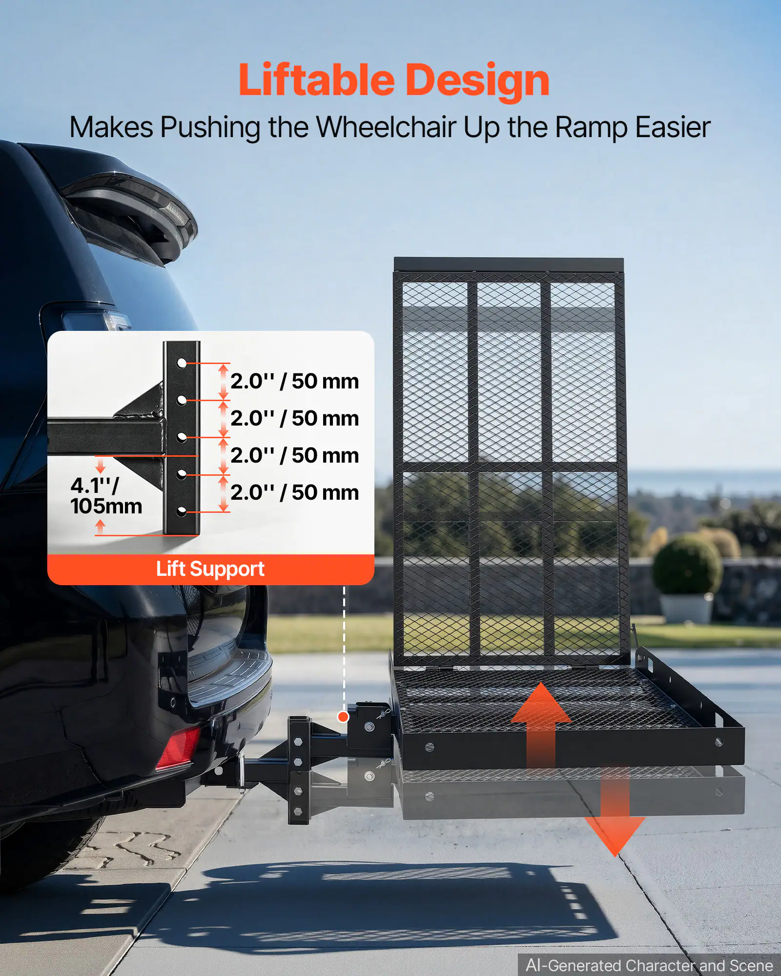 Liftable Design Makes Pushing the Wheelchair Up the Ramp Easier

4.1" / 105mm
2.0" / 50 mm
2.0" / 50 mm
2.0" / 50 mm
2.0" / 50 mm

Lift Support

AI-Generated Character and Scene