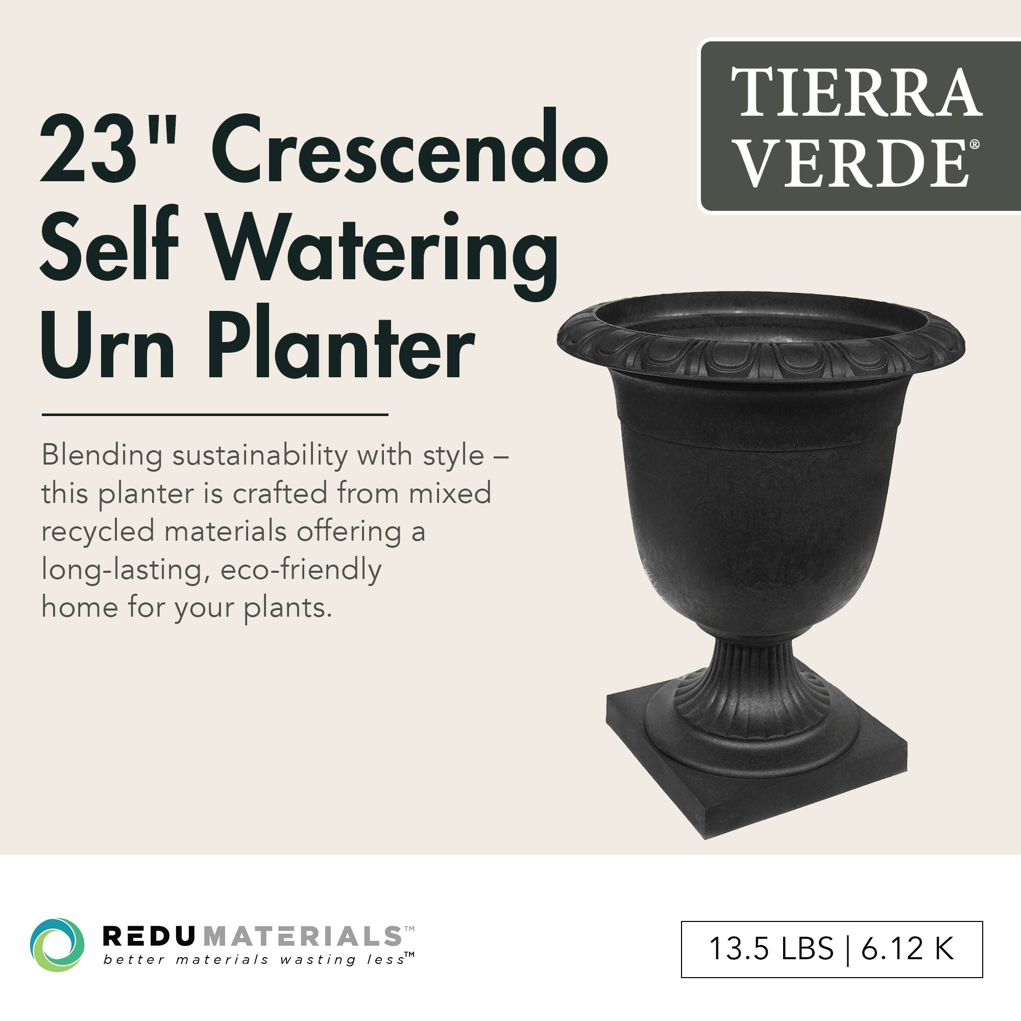 23" Crescendo Self Watering Urn Planter

Blending sustainability with style – this planter is crafted from mixed recycled materials offering a long-lasting, eco-friendly home for your plants.

TIERRA VERDE

REDU MATERIALS
better materials wasting less

13.5 LBS | 6.12 K