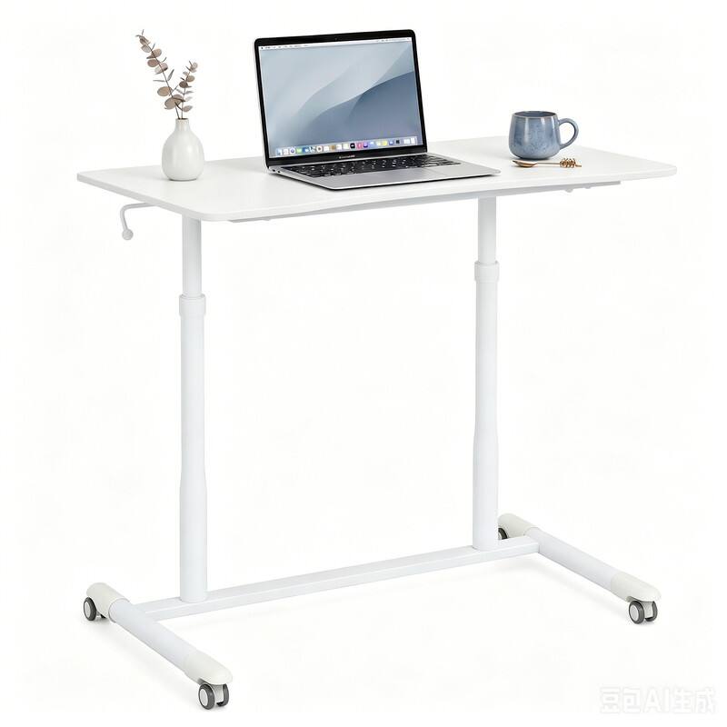 Angle. WELLFOR - Standing Desk with Mobile Portable Rolling Wheels, Height Adjustable PC Laptop Notebook Rolling Table for Home Office - White.