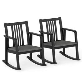 Costway - 2 PCS Rocking Chair with Cushioned Seat, Slatted Back & Curved Armrests for Bedroom - Black + Gray