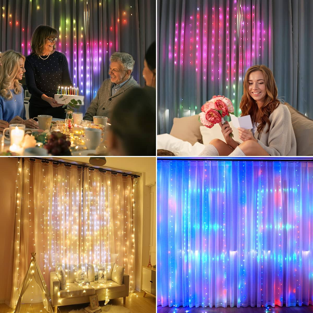 Alt View 6. VEGA AUTOMOTIVE - Colorful Smart Window Hanging Curtain Lights Ip65 400 Rgb App Control Diy Text And Pattern Fairy For Proposal - 6.5ft*6.5ft（400 Led）.