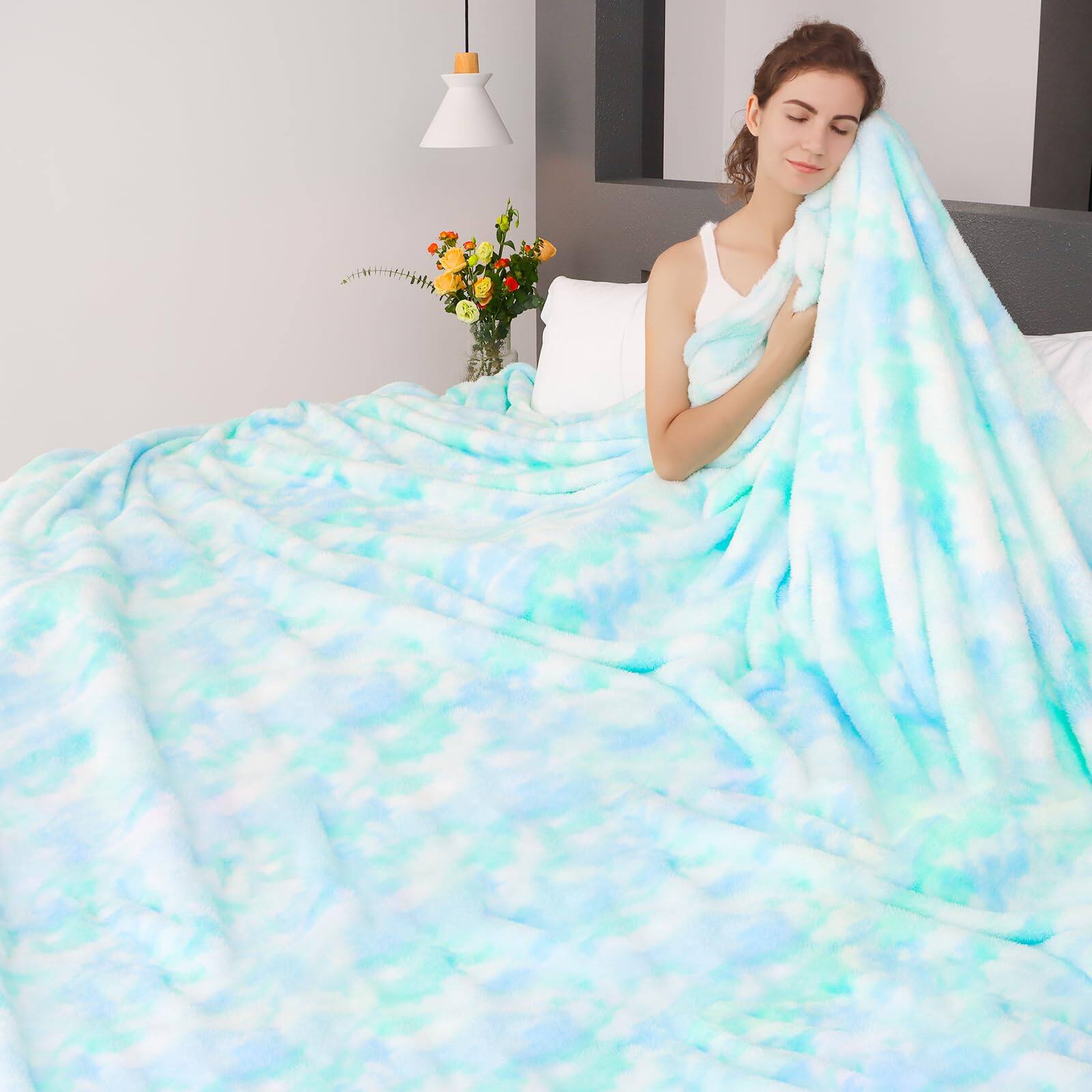 Front. ThinkLink Electronic - Fleece Blanket Throw Couch Sofa Bed Soft Plush Cozy Microfiber Blankets Throws warm comfortable - Blue Green Queen(90"x90"/ 230x230cm).