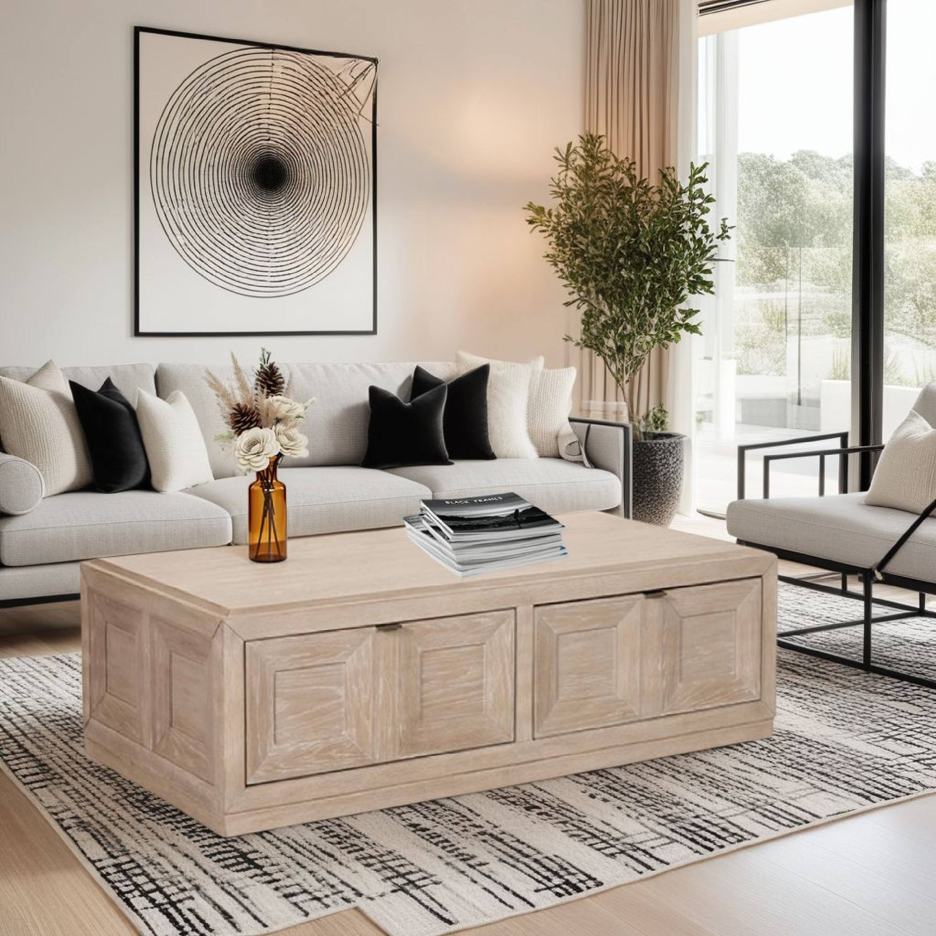 Alt View 5. Manhattan Lane - Kizie Coffee Table, 2 Drawers, Wheels, Tawny Brown Wood, 54 Inch - Tawny Brown, Black.