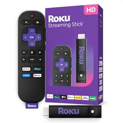 HD Roku Streaming Stick OK V NETFLIX DII Disney+ OK ^ V Roku of prime video YouTube DII
de Sught
NETFLIX Disney+
tv
YouTube howdy Roku Channel frndly
Roku
ROKU