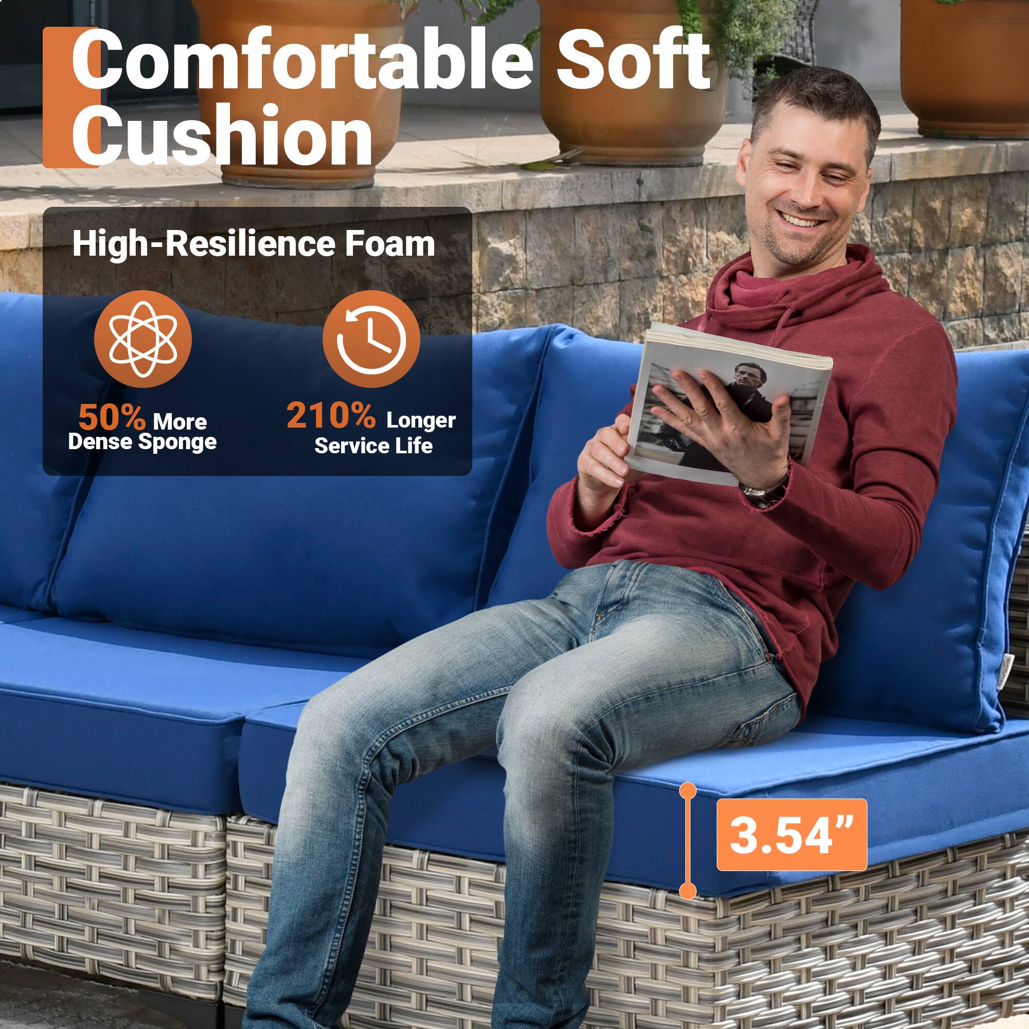 Comfortable Soft Cushion

High-Resilience Foam

50% More Dense Sponge

210% Longer Service Life

3.54"