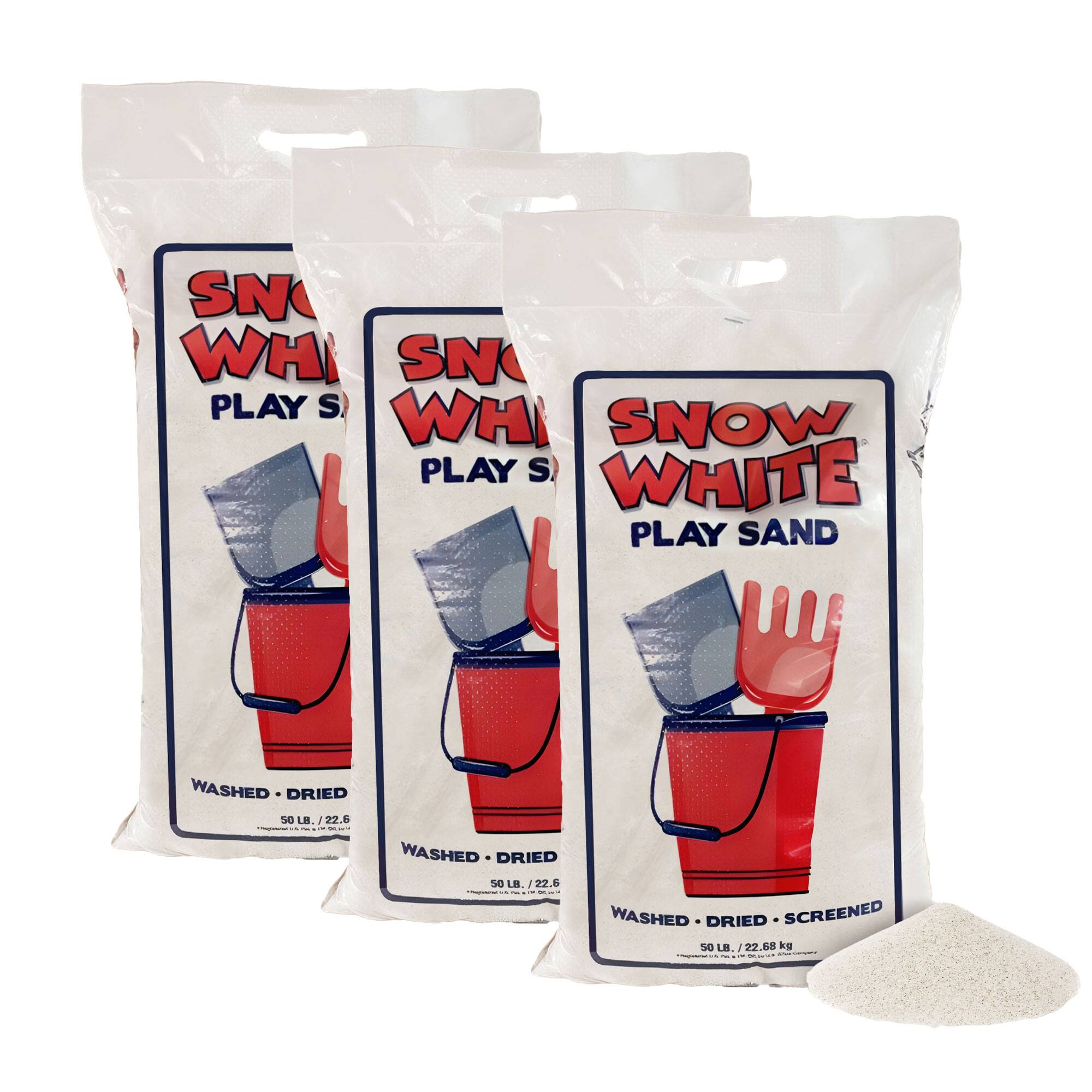SNOW WHITE PLAY SAND
WASHED - DRIED
50 LB. / 22.6 kg
SNOW WHITE PLAY SAND
WASHED - DRIED - SCREENED
50 LB. / 22.68 kg