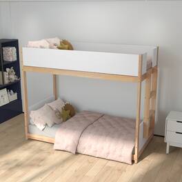 Emma + Oliver - Samuel Kids Bunk Bed with Convertible, Solid Wood Frame and Easy-to-Climb Ladder with No Box Spring Required - White/Natural