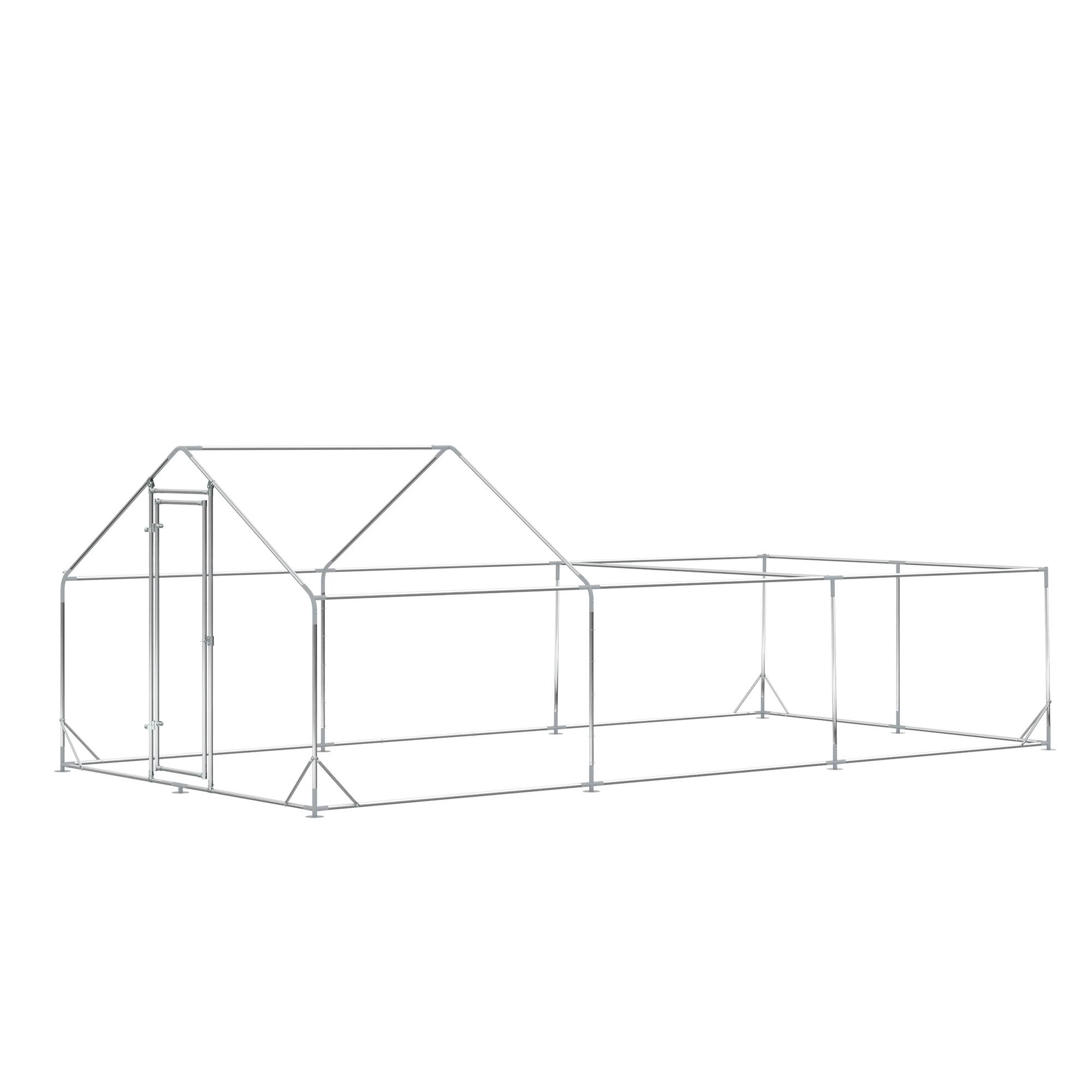 Alt View 5. Pawhut - 19.7' x 9.8' x 6.4' Large Metal Chicken Coop Run, Waterproof Anti-UV Cover Spire Fence Cage, Walk-in Hen House.