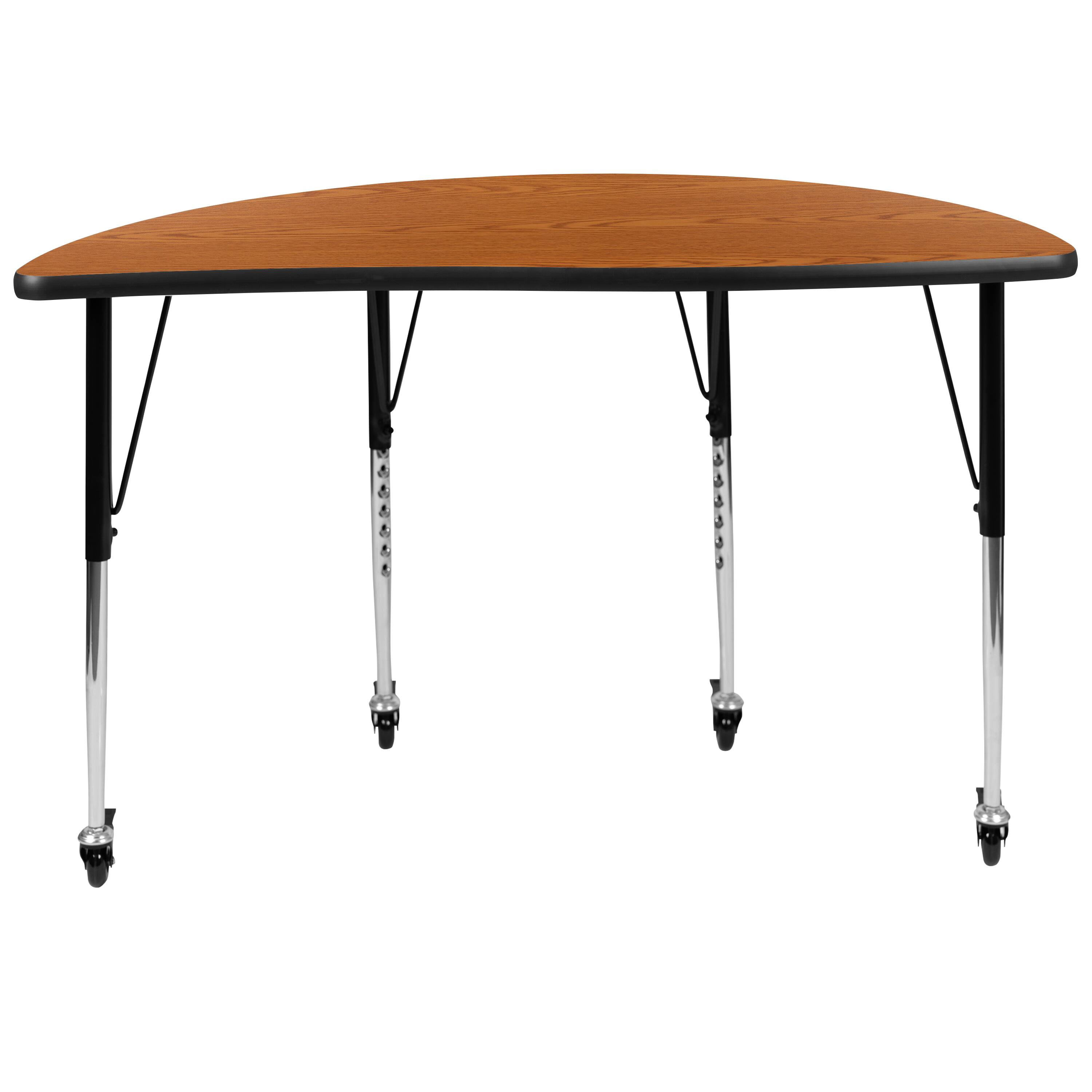Alt View 5. Emma + Oliver - Mobile 47.5" Half Circle Wave Flexible Collaborative Adjustable Height Activity Table - Oak.