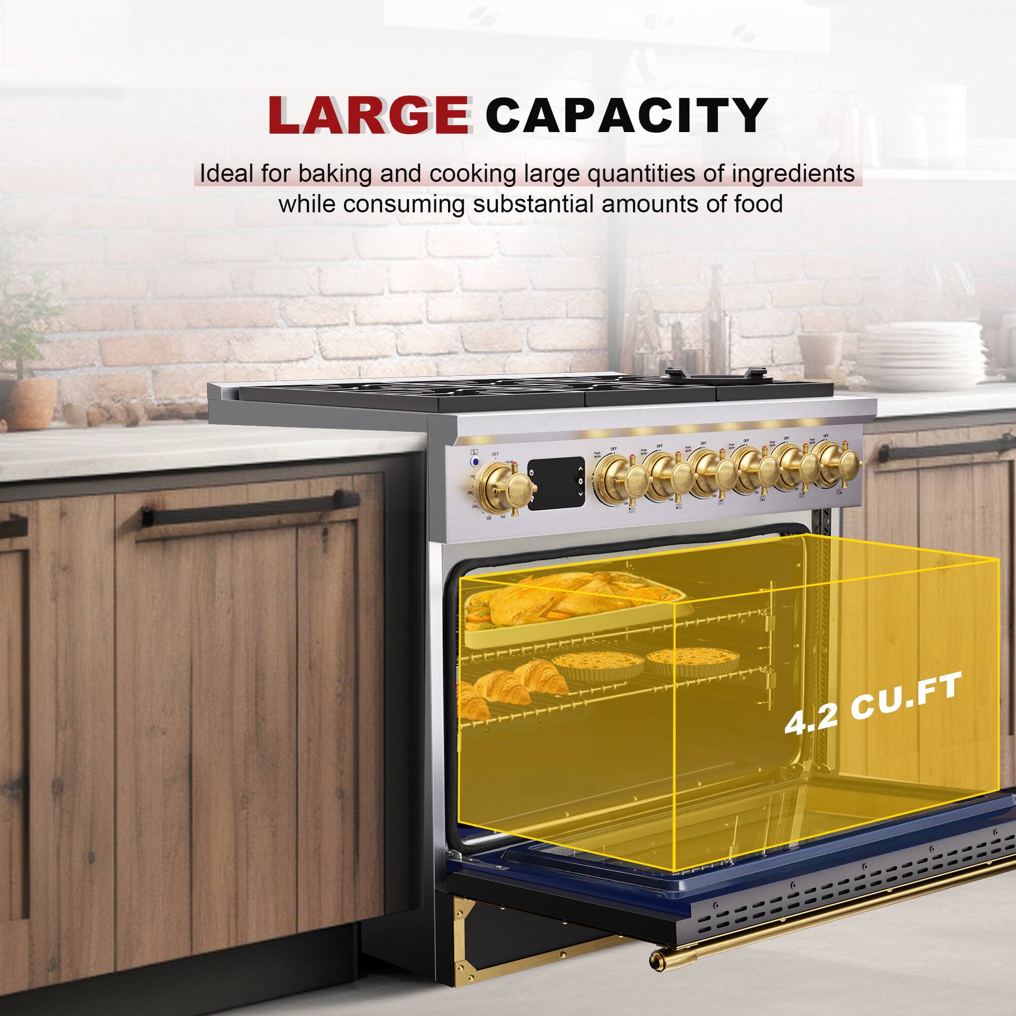 LARGE CAPACITY

Ideal for baking and cooking large quantities of ingredients while consuming substantial amounts of food

4.2 CU.FT