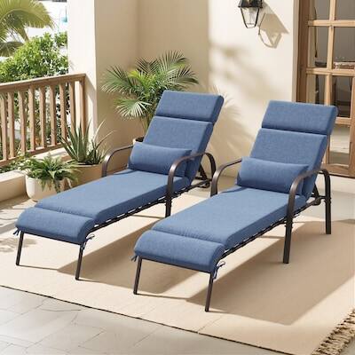 Alt View 6. Crestlive Products - Crestlive Products Brown Metal Frame Stationary Chaise Lounge Chair Dark Blue Cushioned Seat - Dark Blue.