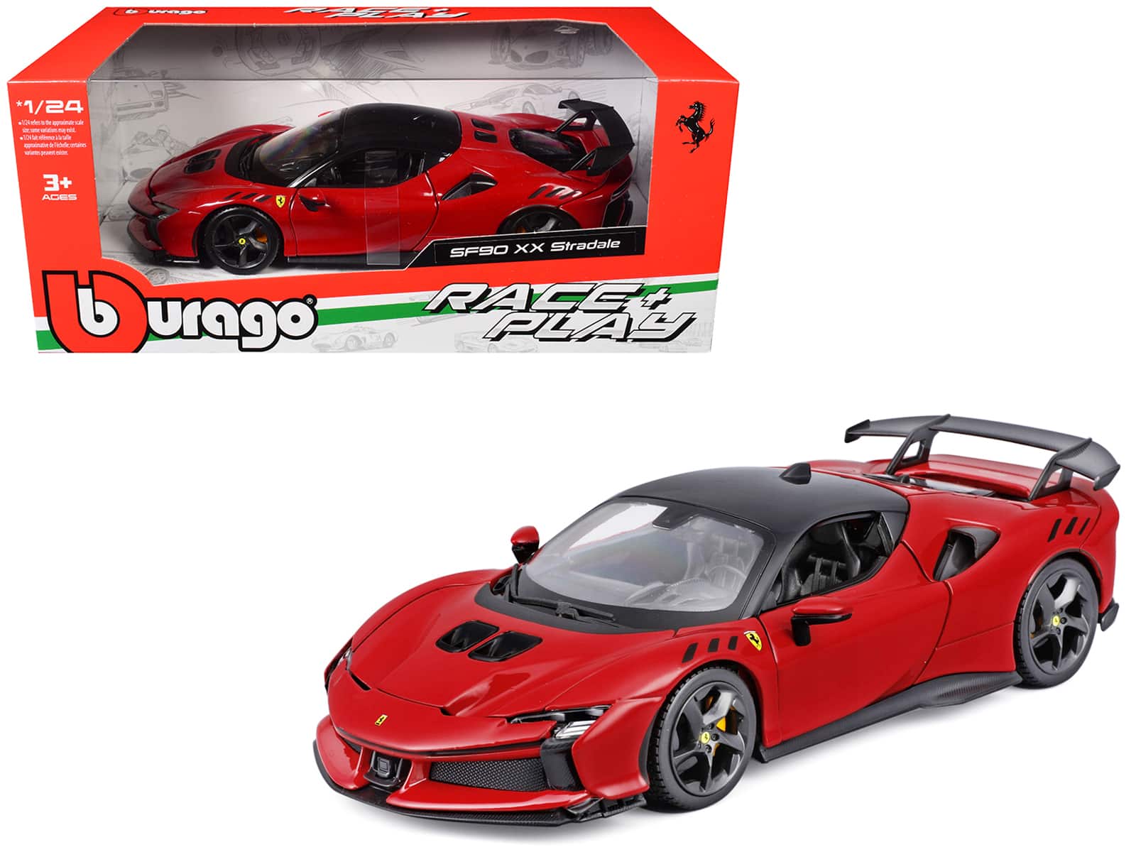 "Ferrari SF90 XX Stradale Red with Black Top ""Race and Play"" Series 1/24 Diecast Model Car by Bburago" price history on PriceWatchPro