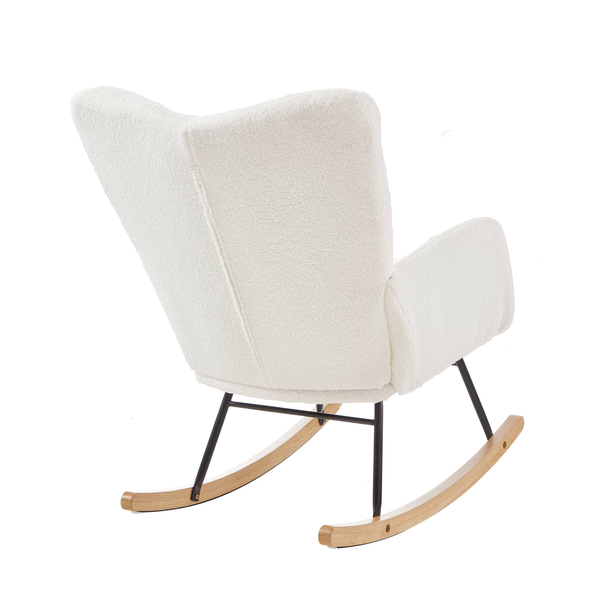 Alt View 4. GOODSILO - Tufted Upholstered Rocking Chair with Ergonomic Design and Soft Teddy Fabric for Living Room or Bedroom - Ivory.