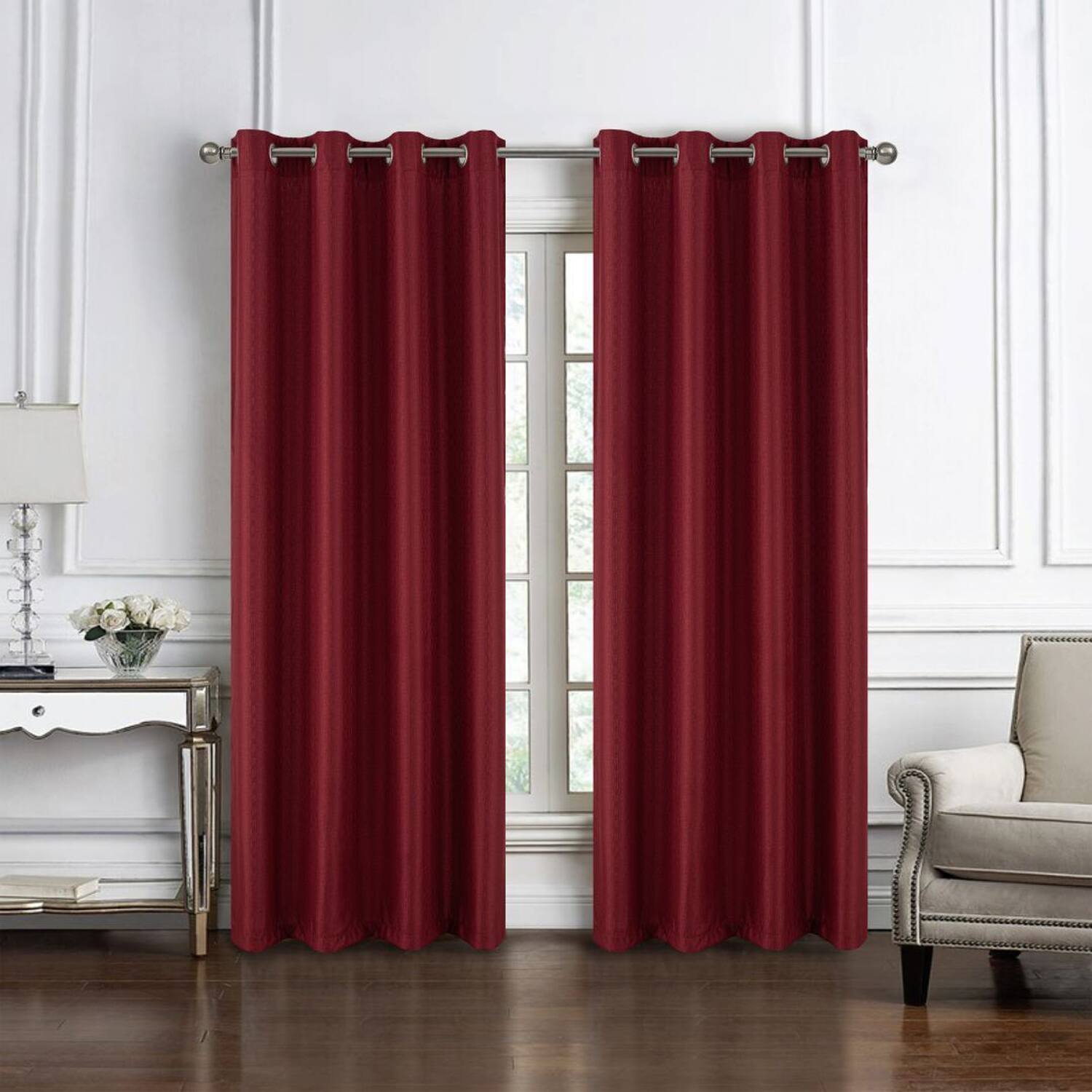 Angle. RT Designers Collection - RT Designers Collection 100% Polyester 140 GSM Sedona Jacquard Grommet Curtain Panel 54" x 90" Burgundy - Burgundy.